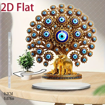 Decoración de Escritorio Estilo Bohemio en Acrílico con Ojo Turco Plano 2D - Símbolo Protector Religioso con Diseño Intrincado Azul y Dorado, Decoración para Hogar Oficina Jardín Interior/Exterior, Sin Necesidad de Batería, Adorno para Dormitorio Bohemio