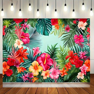 2D banderas, fondo de escenario de flor de palma tropical hawaiana - Bandera versátil de poliéster para bodas y fiestas en la playa, perfecta para celebraciones de verano y primavera.