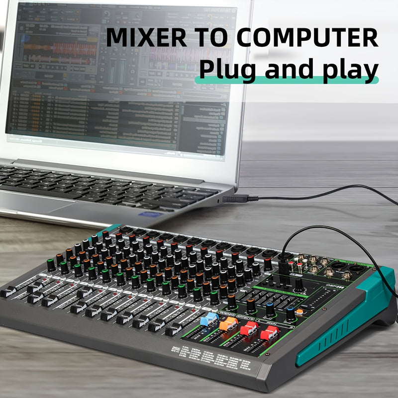 Consola de Mezcla de Audio Profesional DEPUSHENG - PA12/PA16, 12/16 Canales con Interfaz, Amplificador de Potencia, ABS Negro, Enchufe US, 110-130V