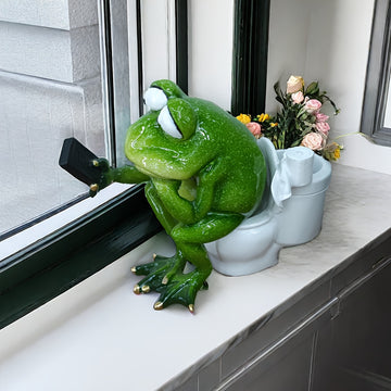 Figurina de resina de rana juguetona de 14.48 cm, decoración versátil para el hogar y la oficina, ideal para sala de estar, estudio o jardín