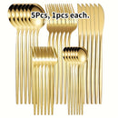 Juego de Cubiertos Elegantes de Acero Inoxidable Dorado de 5 Piezas - Incluye Cuchillo de Cena, Tenedor, Cuchara, Cucharita y Peine - Perfecto para Hogar, Cocina, Restaurante, Boda - Colección de Cubiertos Duraderos y Modernos, Utensilios de Cocina