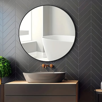 1 espejo de tocador nórdico redondo para pared, alta definición para una reflexión clara, instalación sin taladro para dormitorio y baño, decoración práctica y estética para el hogar, espejo de maquillaje.