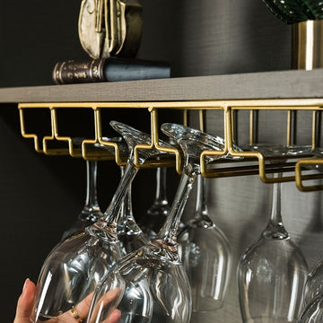 1 pieza de soporte elegante para vino de hierro - Elegante soporte de vino de hierro con diseño de barra creativo, acabado de metal barnizado, diseño de almacenamiento de vino con múltiples vasos, accesorio de barra