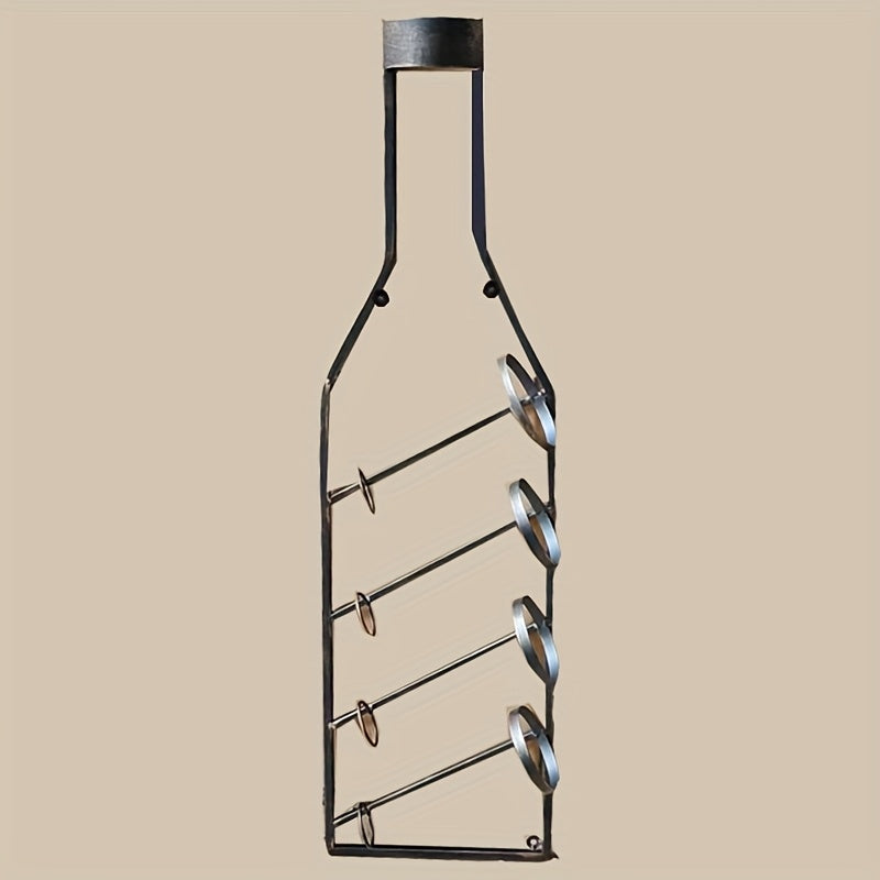 Rack de Vino Montado en la Pared de Bronce Vintage, Capacidad para 4 Botellas - Organizador Decorativo Rústico de Hierro para el Hogar o Bodega de Vinos, Elegante Decoración Temática del Vino con Detalles Dorados, Portabotellas