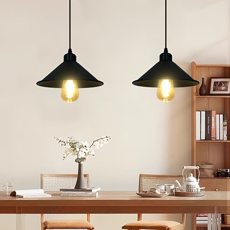 2 piezas de lámparas colgantes industriales retro E27 negras, base de metal esmerilado, diseño moderno para comedor, cocina, pasillo o dormitorio (focos no incluidos), decoración de pared para cocina
