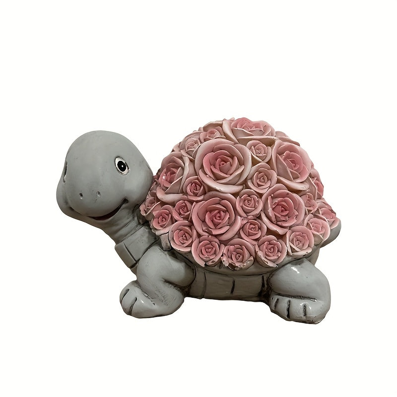 1 estatua de tortuga con energía solar y concha de rosa que brilla - Decoración de jardín al aire libre IP44, control de botón de energía solar, batería, ideal para fiestas de cumpleaños y regalos de San Valentín, decoración de tortuga