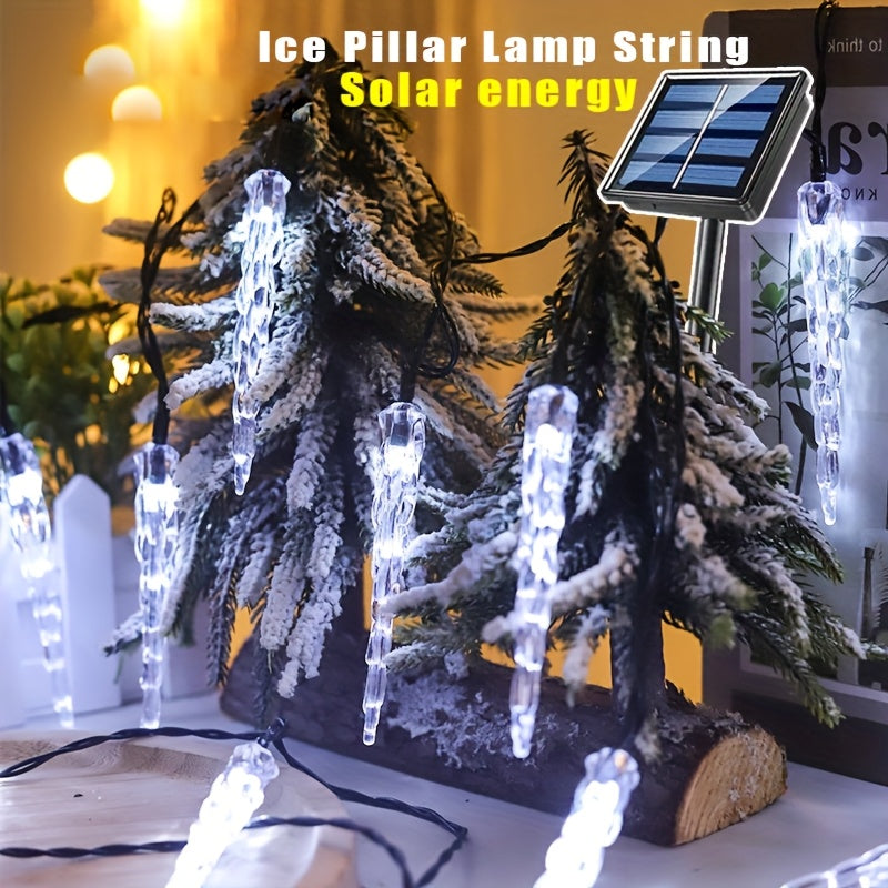 1pc Cadena de luces de energía solar de 20LED con 8 modos, luz decorativa de invierno para Navidad, luz de alero de pasillo, cadena de luces para patio exterior, 1 cadena de 5 metros con 20 luces