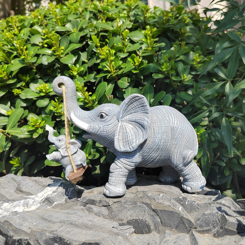 Figuras de elefante de resina con columpio - Estatuas de animales coleccionables de dibujos animados para decoración del hogar - Decoraciones versátiles para interiores y exteriores para todas las fiestas - No se requiere energía