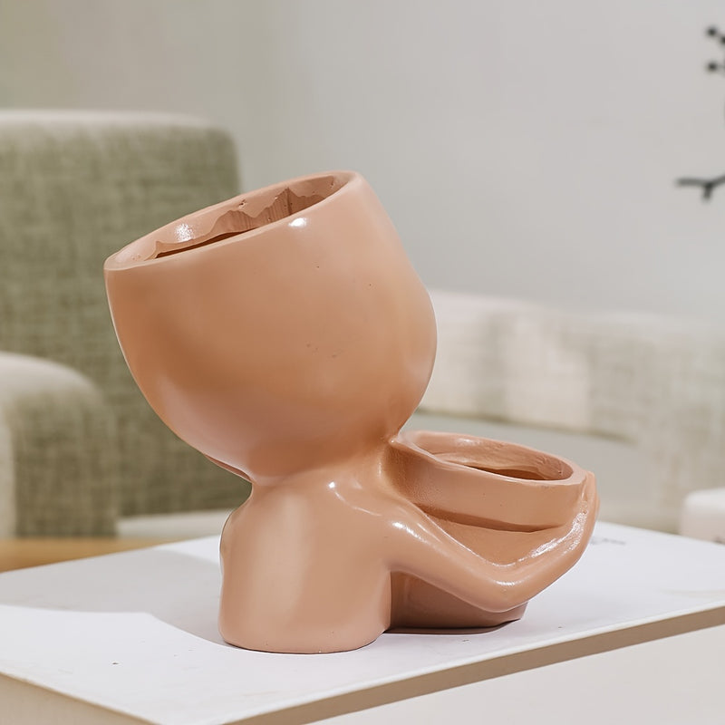 Jarrón de resina clásico con diseño de rostro humano - Ideal para decoración del hogar