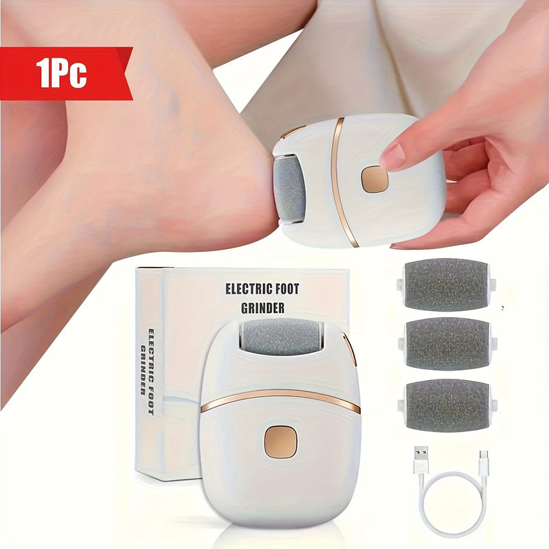 1 Lima Eléctrica para Pies/Removedor, 3 Cabezales de Repuesto, Exfoliador Automático Doméstico para Eliminar Callosidades Beige Claro, Cuidado y Mantenimiento de Pies y Uñas, Herramienta de Belleza para Pies Suaves, Dispositivo Portátil para Viajes. Afei