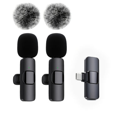 Micrófono inalámbrico Lavaliere, adecuado para transmisiones en vivo y videoblog, conectividad USB-C, batería recargable, diseño compacto con cubierta de espuma negra, fácil de usar plug-and-play, micrófono inalámbrico recargable.