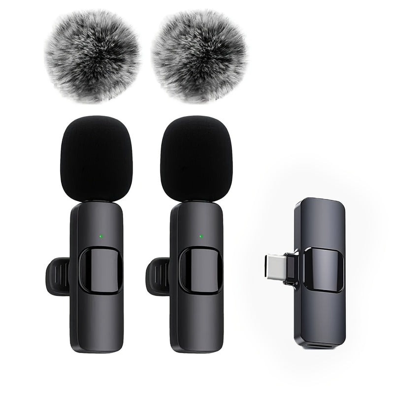 Micrófono inalámbrico Lavaliere, adecuado para transmisiones en vivo y videoblog, conectividad USB-C, batería recargable, diseño compacto con cubierta de espuma negra, fácil de usar plug-and-play, micrófono inalámbrico recargable.