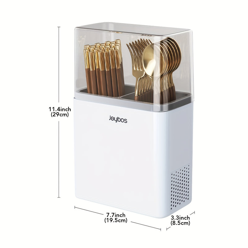 Organizador de cubiertos Joybos para montar en la pared - Soporte de cubiertos de plástico con cubierta a prueba de polvo, ligero portacubiertos de cocina para encimera y almacenamiento en la pared, contenedor organizador multiusos para el hogar y el baño