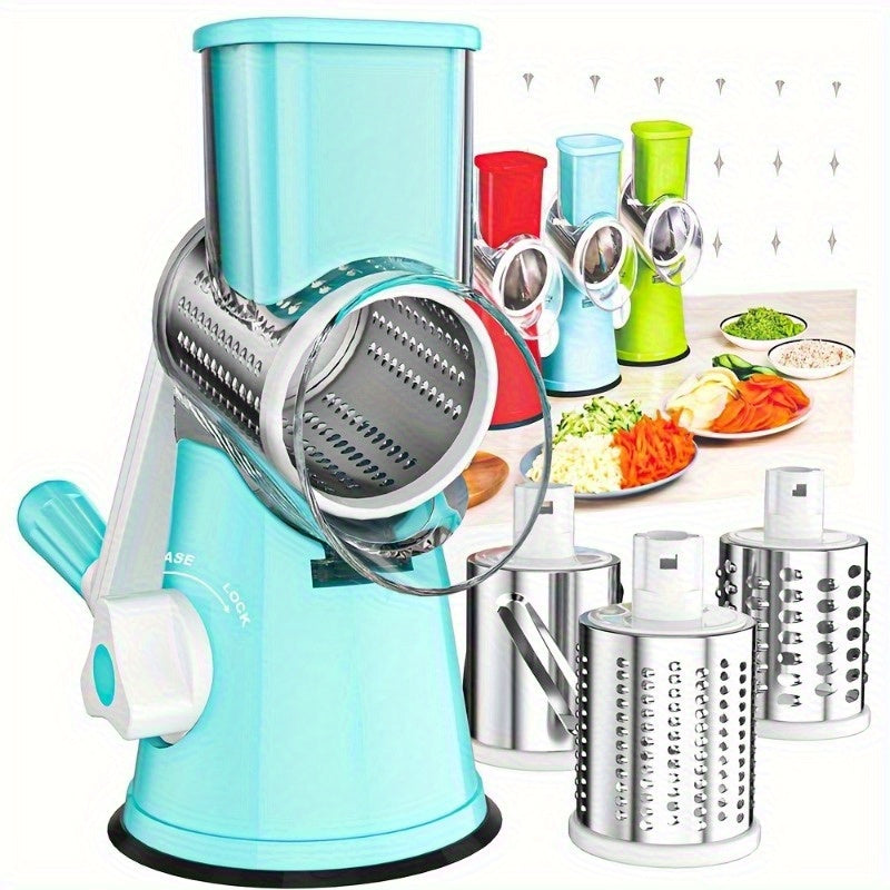 Juego de 3 en 1 para rallar queso manual - Cortador de verduras de plástico con base antideslizante, fácil de limpiar, ideal para papas, zanahorias, frutas y más, rallador para cocina