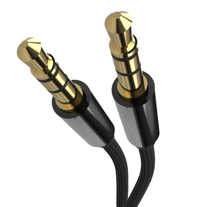 Cable Auxiliar de 3.5mm Chapado en Oro Premium - Trenzado de Nylon, Funda Metálica, Cobre 4N, Doble Blindaje para Baja Resistencia - Ideal para Audio de Coche, Altavoces, Reproductores de CD, MP3, para MacBook y Amplificadores