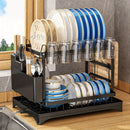 1 pieza, escurridor de platos de 2 niveles con gran capacidad y escurridero, organizador doble para tazones y tazas, desmontable para colgar sobre el fregadero, ideal para almacenar platos, tazones, tazas y cubiertos, color negro y blanco