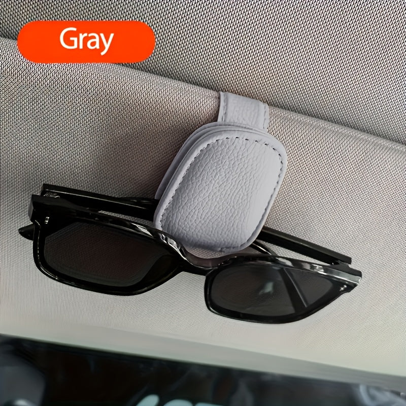 Soporte para gafas de visera de coche, gancho para gafas de cuero sintético, clip para tarjeta de boleto, ajuste firme automático, instalación fácil, accesorio de interior de coche elegante, regalo ideal para vacaciones.