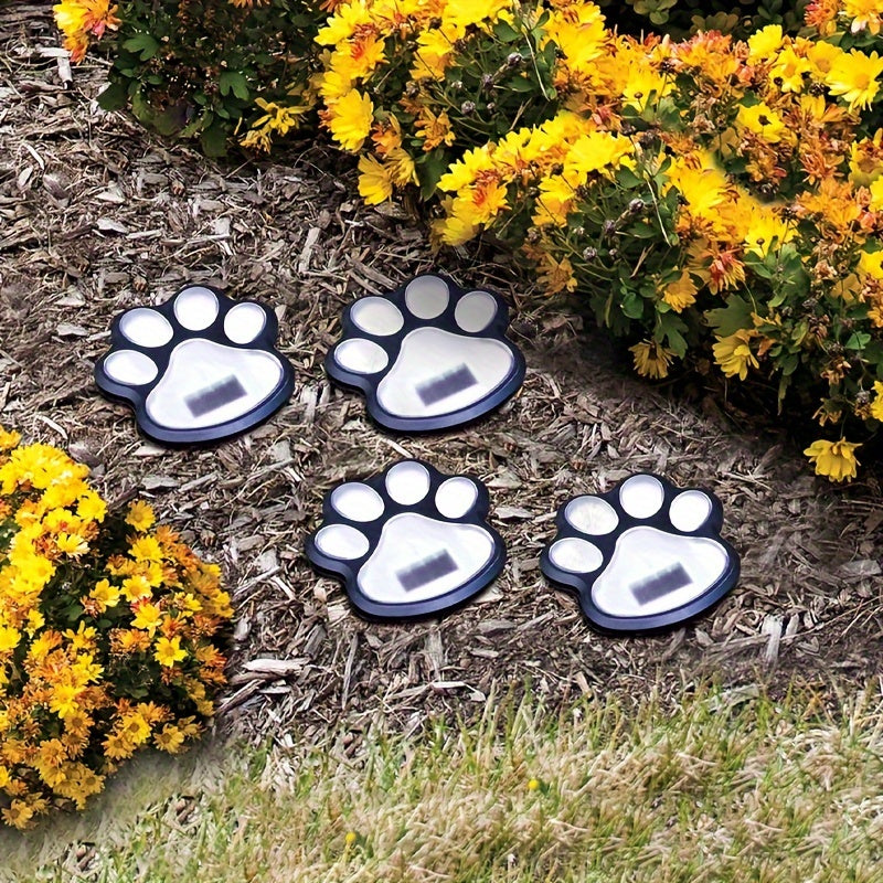 4 Piezas de Luces Solares para Tierra, Escalones y Pasos Decorativos con Forma de Huella de Gato, Adecuadas para Jardín, Césped o Balcón