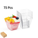 50/75/100 vasos cuadrados mini de plástico transparente, 60ml/2oz, reutilizables para postres, gelatina, helado y fiestas, material PS resistente, diseño apilable para fácil almacenamiento, suministros para servicio de alimentos | Vasos apilables | Vasos