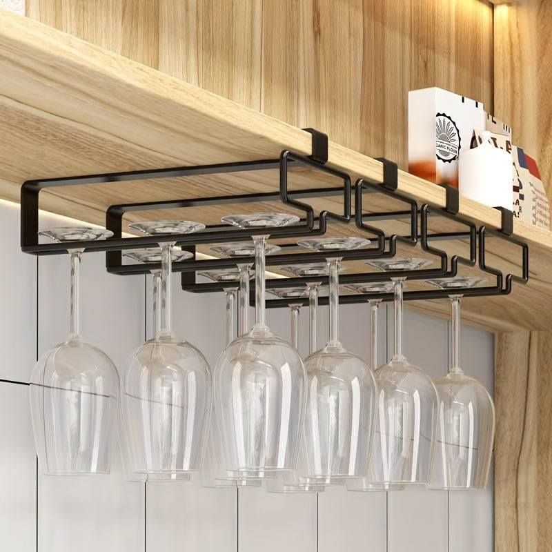 Juego de 3 y 4 piezas, soporte para copas de vino tinto sin necesidad de perforación, estante invertido para almacenamiento de vasos, colgador inverso para goteo