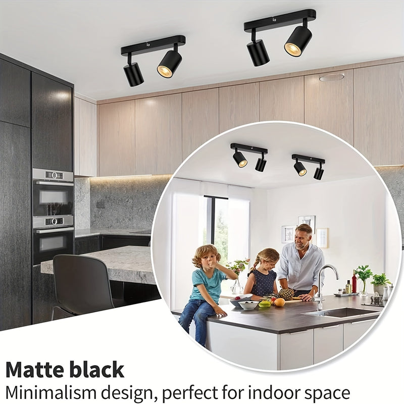 1 pieza de luz de techo LED con 2 bombillas, luz de techo LED giratoria GU10, barra de luces de techo moderno negro para cocina, dormitorio, sala de estar (bombilla no incluida)