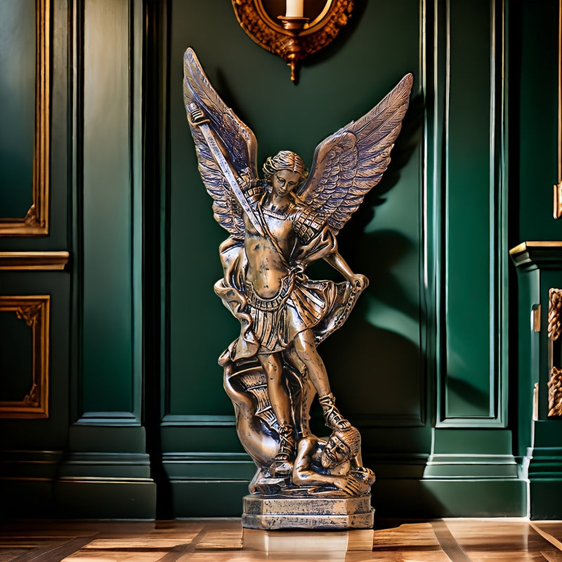 1pc Estatua de San Miguel Arcángel, Figura de San Miguel Arcángel de Resina Bronce de 31.75cm, Decoración de Temática Religiosa para Uso Interior y Exterior, No Requiere Electricidad, Decoración de Ángel