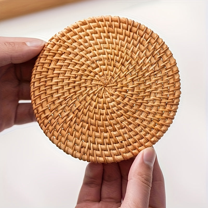 Posavasos de Ratán, Juego de Té, Soporte para Ollas de Enredadera Hecho a Mano, Tapete de Bambú - Resistente al Calor para Tazas y Vajilla