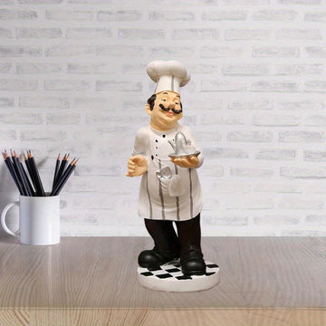 Figura de Chef en Resina - Decoración para Cocina con Forma de Tetera y Base Cuadriculada, 12x12x32 cm, Sin Necesidad de Electricidad para Uso Interior/Exterior en Hogar, Café, Restaurante, Bar, Decoración de Cocina de Chef