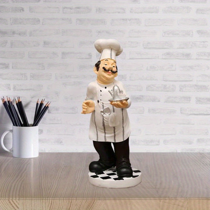 Figura de Chef en Resina - Decoración para Cocina con Forma de Tetera y Base Cuadriculada, 12x12x32 cm, Sin Necesidad de Electricidad para Uso Interior/Exterior en Hogar, Café, Restaurante, Bar, Decoración de Cocina de Chef