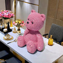 Figura de Oso con Lazo Rosa Adorable - Teddy de Resina con Temática de Amor y Acabado Perlado, Ideal para San Valentín, Navidad, Decoración de Año Nuevo | Regalo Perfecto para Vitrinas, Dormitorio y Detalles de Habitación