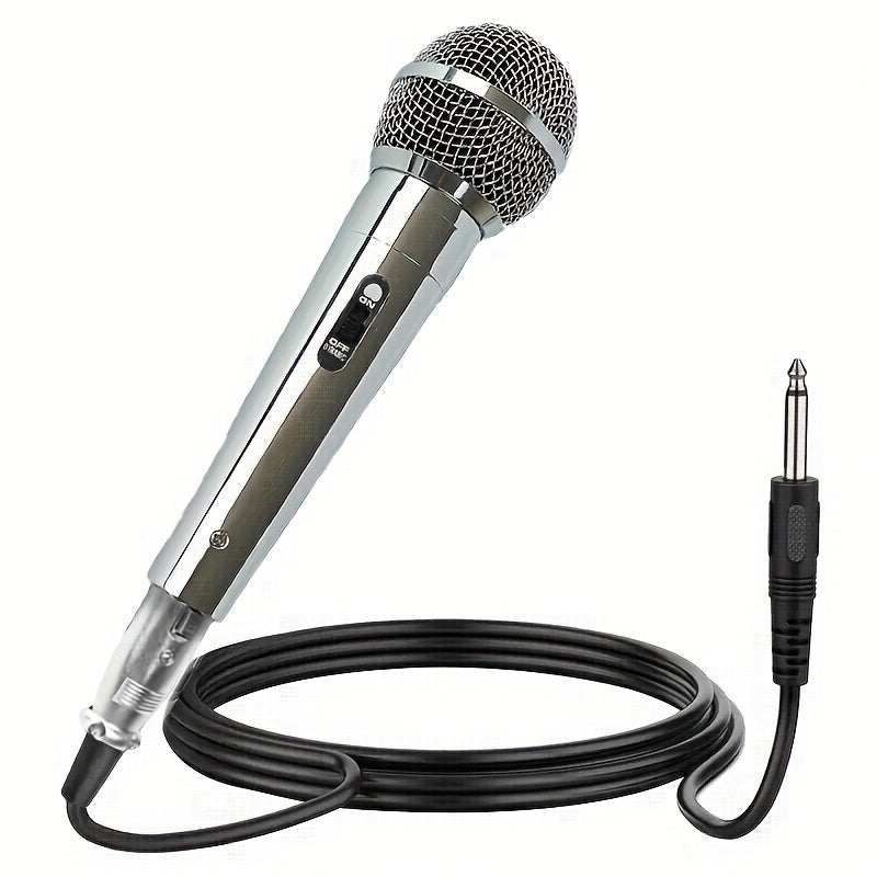 Micrófono de bobina móvil con cable universal, micrófono de karaoke clásico plateado con altavoz de varilla extensible, micrófono de mano para grabación con altavoz portátil, compatible con mezcladoras, DVD, grabaciones, transmisiones en vivo, altavoces