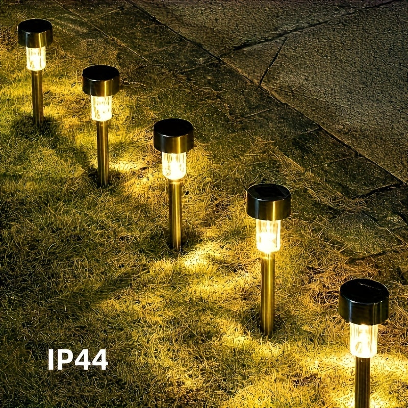 Juego de 12 Luces Solares Tubulares de Acero Inoxidable para Exteriores, Iluminación Paisajística y Jardín con Varilla de Acero Inoxidable, Lámpara para Césped IP44