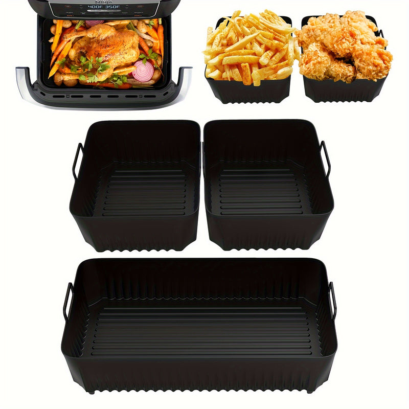 Juego de 3 bandejas de silicona para freidora de aire Ninja AF500, reutilizables, seguras para contacto con alimentos, accesorios para freidora de cocina y restaurante