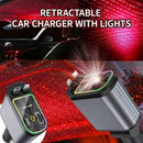 Cargador de auto extensible SAN.COMO con 4 en 1, luz ambiental de techo de 66W, cable retráctil de 80.01 cm, 2 puertos USB, carga rápida USB-C, ajuste de dirección libre de 180°, diseño antienredos, compatible con múltiples modelos de teléfonos, universa