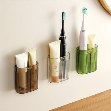 1pc Soporte Moderno de Pared para Cepillos de Dientes y Pasta Dental - Sin Taladro, Organizador de Baño que Ahorra Espacio, Contenedores de Almacenamiento para la Organización del Hogar