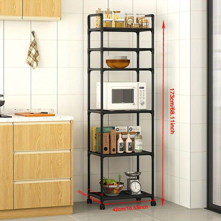 Estante de Almacenamiento Multifuncional de 6 Niveles con Ruedas para Cocina - Montaje Fácil, Organizador que Ahorra Espacio para Cocina, Baño y Sala de Estar - Construcción Metálica Duradera