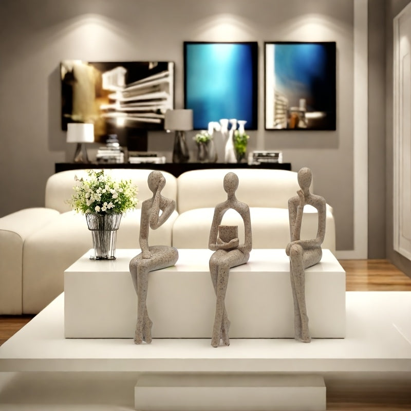Conjunto de 3 piezas de colgantes de pensador de arenisca europea para decoración de vitrinas, figura abstracta de decoración, decoración de lujo avanzada, decoración de mesa para sala de estar