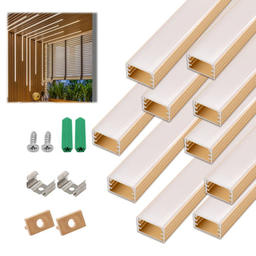 Conjunto de 10 Canales de Iluminación LED Dorados de Aluminio de 1.65 pies / 0.5 m, Tamaño Exterior de 15x9 mm, Montaje Oculto o Superficial con Clips de Montaje, Diseño Duradero en Forma de U para una Fácil Instalación