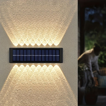 4 piezas de luces solares de 16 LED para exteriores, para decorar patios y paredes, IP44, fácil instalación, plástico duradero, iluminación de senderos exteriores para jardines.