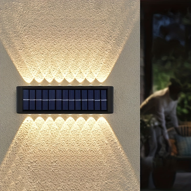 4 piezas de luces solares de 16 LED para exteriores, para decorar patios y paredes, IP44, fácil instalación, plástico duradero, iluminación de senderos exteriores para jardines.