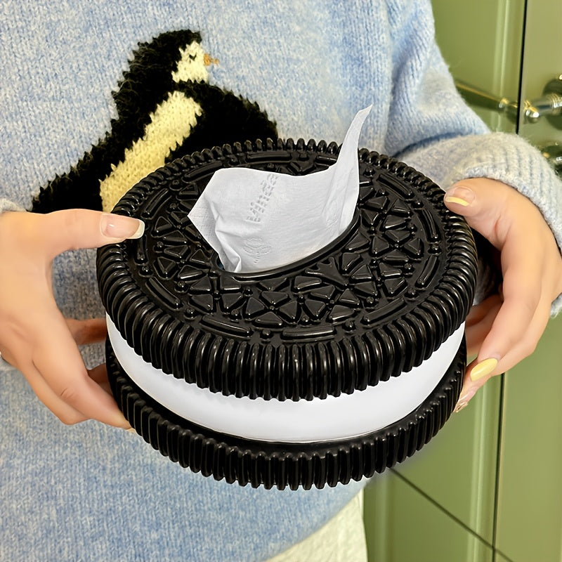 1pc Soporte Creativo para Caja de Pañuelos en Blanco y Negro - Diseño Redondo de Resina, Acabado Pulido, Regalo Divertido para Sala de Estar, Dormitorio o Decoración de Baño, Organizador de Baño | Cubierta Decorativa para Pañuelos | Decoración Duradera