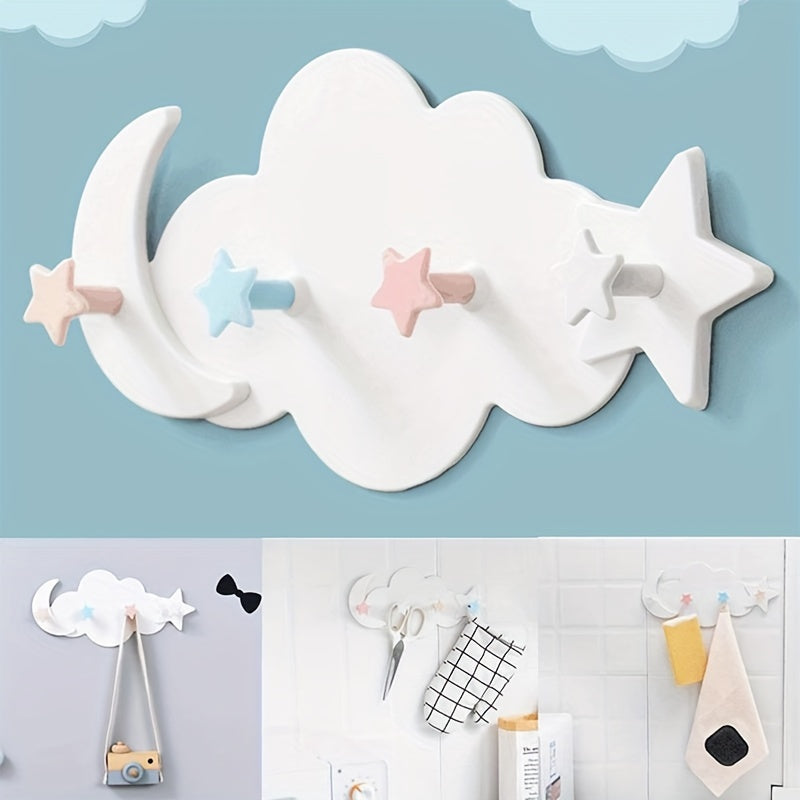 Ganchos adhesivos para pared con diseño de nube y luna, fáciles de instalar y duraderos, ideales para decoración de habitaciones infantiles y fiestas, perfectos para toallas, abrigos, llaves y colgadores