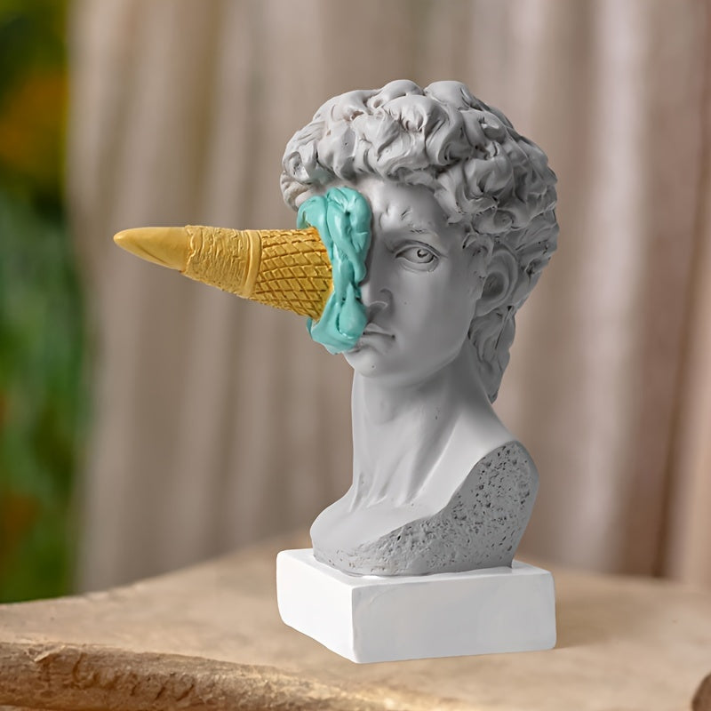 Escultura de David de resina con cono de helado, figura decorativa europea moderna para varios tipos de habitaciones, uso en interiores y exteriores, decoración sin electricidad - 1 pieza