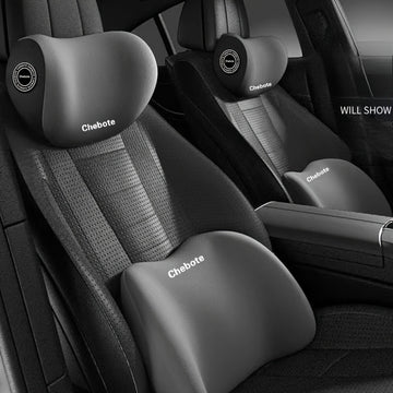 Juego de 2 Almohadas Ergonómicas para Soporte del Cuello y Lomos en el Asiento del Coche - Soporte Cervical de Esponja Ajustable con Almohada de Respaldo para Viajes Largos - Accesorios Cómodos para Viajar, Reduce la Incomodidad, Fibra de Poliéster Tejid
