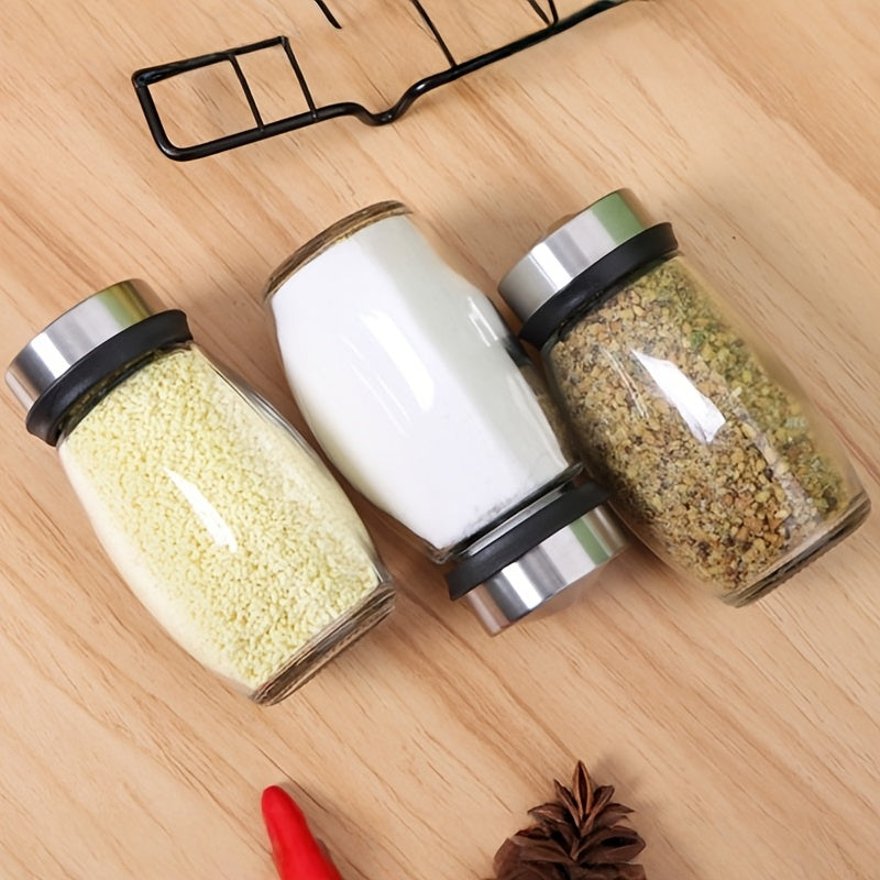 Juego de 7 frascos para especias con organizador giratorio, salero, frascos multiusos para cocina, frascos de vidrio, almacenaje a prueba de humedad - Ideal para organizar y almacenar en la cocina