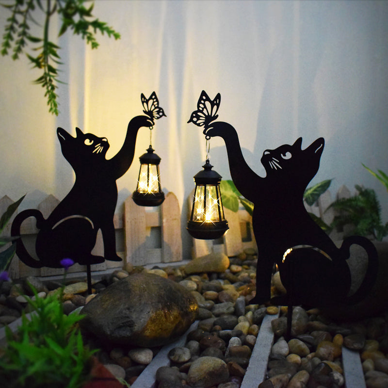 Lámpara solar para jardín con forma de gato de hierro, diseño de hada, ideal para decoración de patios, jardines y villas, 1 unidad