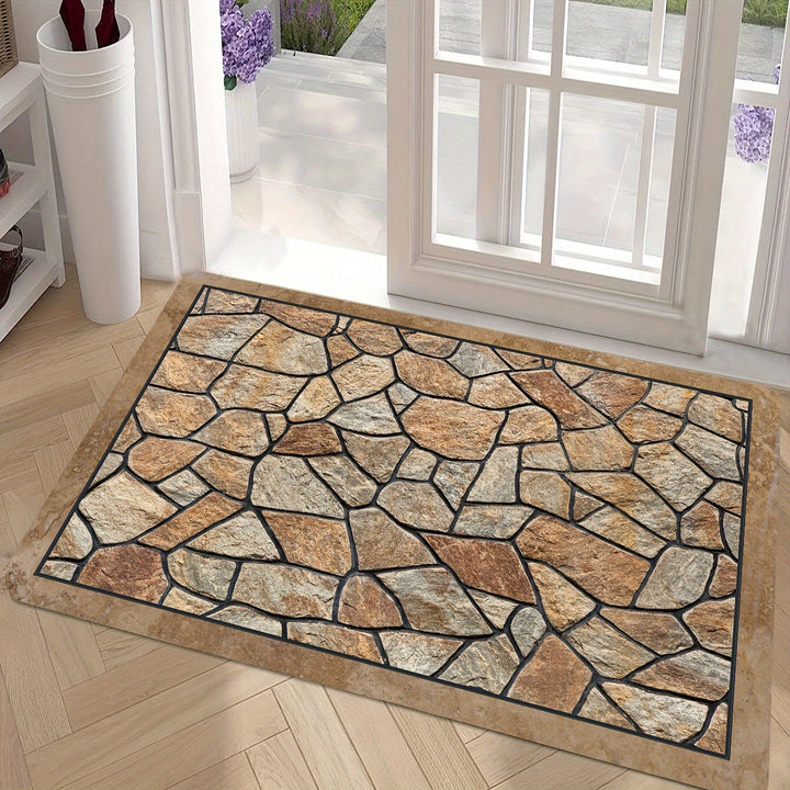 Tapete de área con patrón de piedra rústica - Rectangular, antideslizante, lavable en máquina, tapete de poliéster para el hogar, baño y decoración de granja, baño