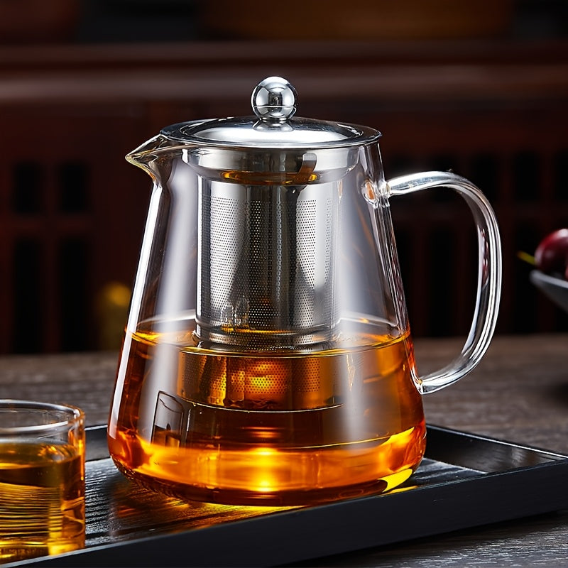 Juego de té de vidrio de borosilicato de alta calidad, capacidad de 15.2/43.9 onzas - tetera transparente resistente al calor con cesta de filtro de té, adecuada para uso doméstico, apta para todas las estaciones, perfecta para preparar té, jugos y bebid