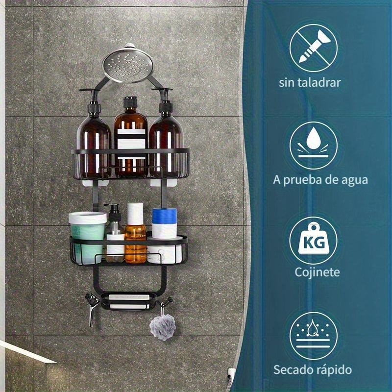 Estante De Almacenamiento Colgante Para Baño De 1 Pieza, Carrito De Ducha Montado En La Pared, Cesta De Almacenamiento De Ducha De Acero Inoxidable A Prueba De Herrumbre Con Ganchos, Accesorios De Baño