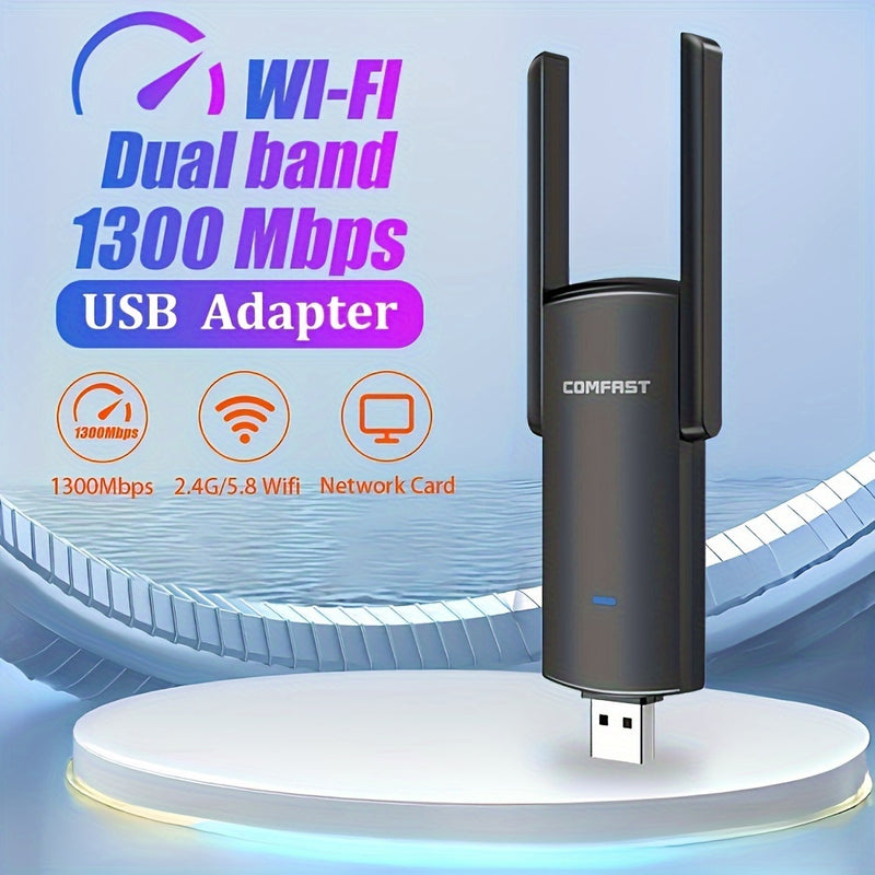 Adaptador WiFi USB de Doble Banda 1300Mbps 2.4G/5.8GHz, Tarjeta de Red Inalámbrica con Soporte 802.11AX para Portátiles/Computadoras de Escritorio/Dispositivos de Internet, Actualización de Wifi para Portátiles | Tarjeta Wifi Moderna | Conexión Estable